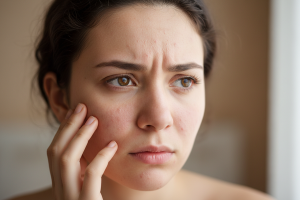 Girl should touch her face with one hand.